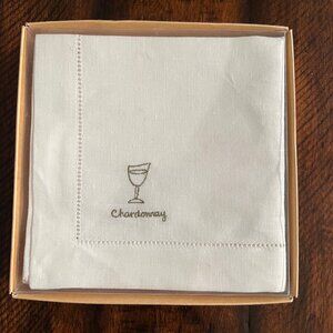 Williams Sonoma White Embroidered Linen Cocktail Napkins Set of 6 NIB NWT